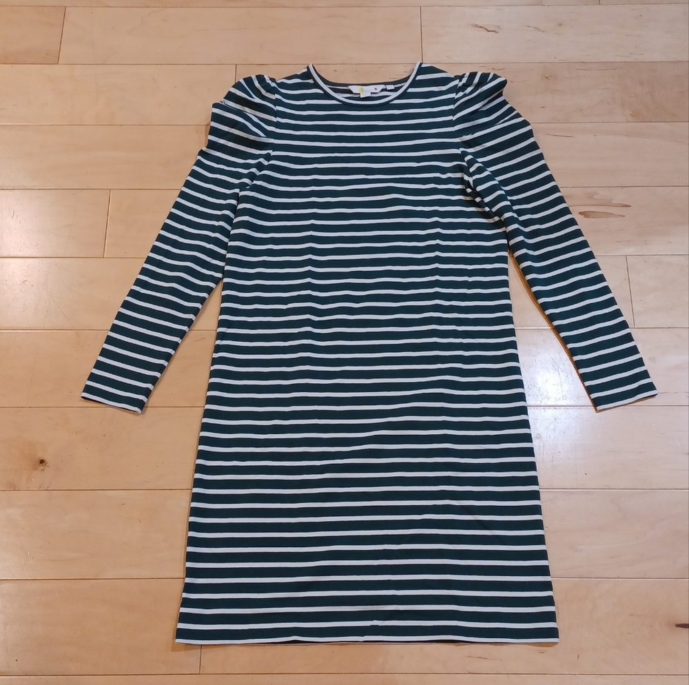 NWOT Boden Imogen Breton Green Striped Knee Length Puff Sleeve Dress - Picture 2 of 7